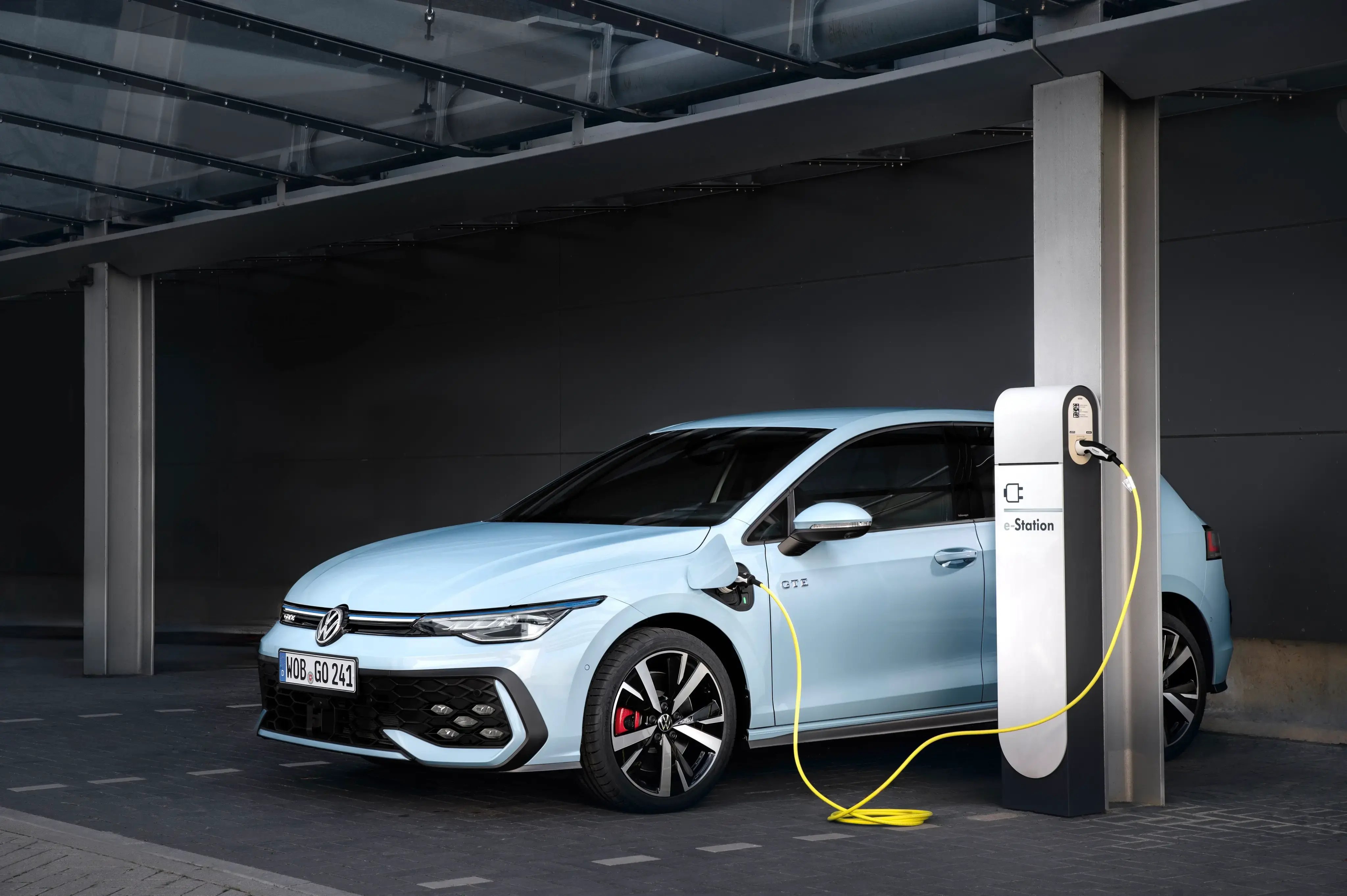 white-Volkswagen-Golf-GTE-charging